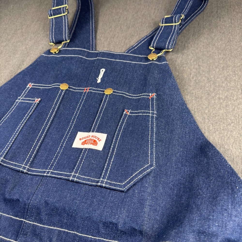Round House Mens Lot 966 Blue Denim Bib Overalls Workwear 40x30 Indigo